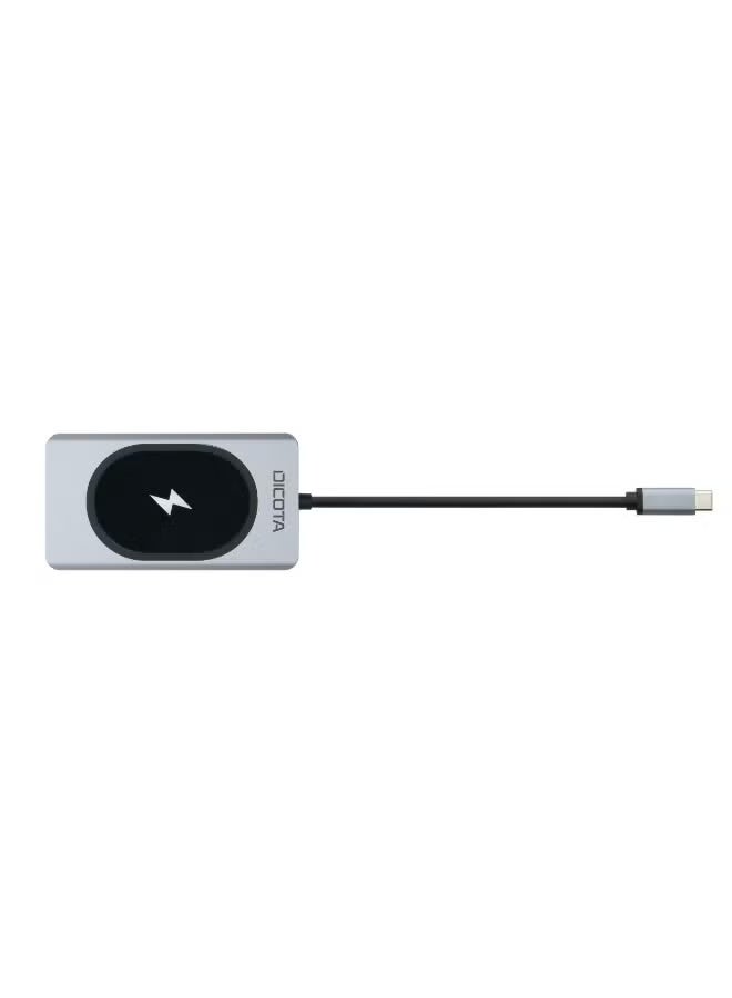 DICOTA USB-C 10-in-1 Charging Hub with 4K HDMI, VGA, PD 100W Power Delivery, 15W Wireless Charging, Gigabit Ethernet, SD/TF Card Reader - Silver/Black | D32059 - Image 3