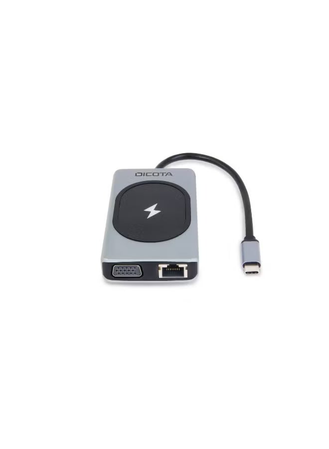 DICOTA USB-C 10-in-1 Charging Hub with 4K HDMI, VGA, PD 100W Power Delivery, 15W Wireless Charging, Gigabit Ethernet, SD/TF Card Reader - Silver/Black | D32059 - Image 4