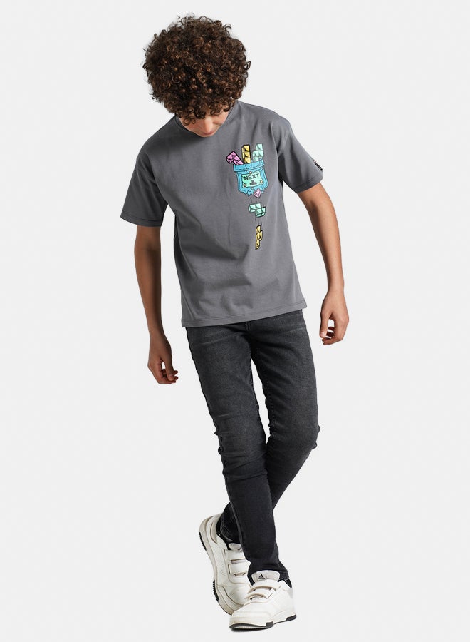 ريمينت تيشرت للاولاد برسمة لغز المكعبات رمادي - Image 2