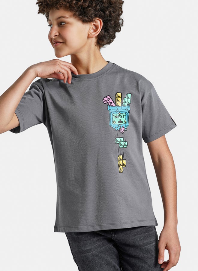 ريمينت تيشرت للاولاد برسمة لغز المكعبات رمادي - Image 3