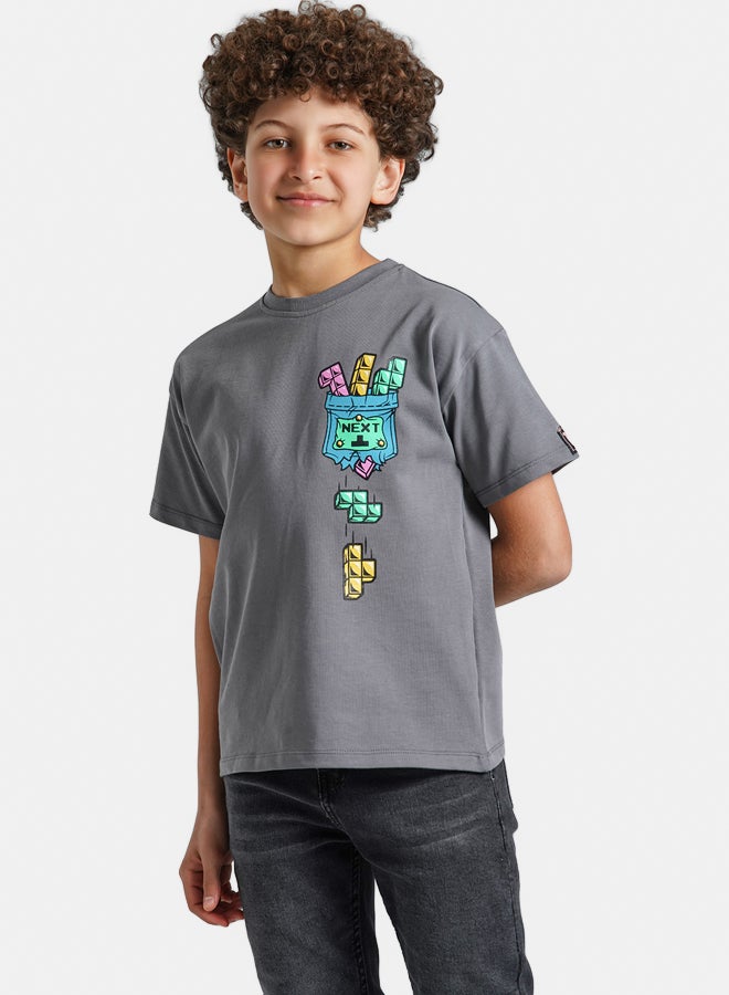 ريمينت تيشرت للاولاد برسمة لغز المكعبات رمادي - Image 1