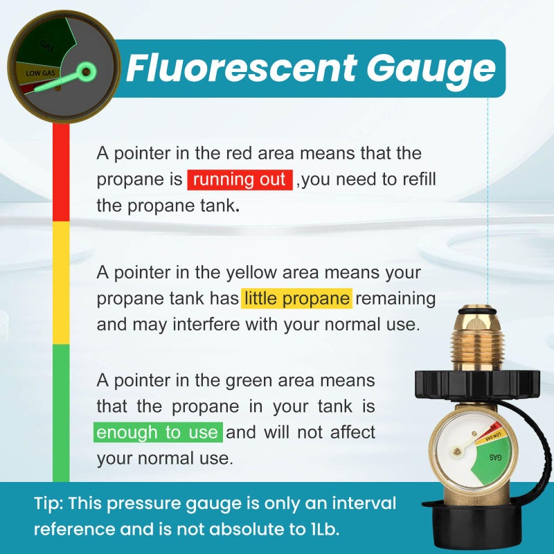 Aekops 100 lb Propane Tank Gauge Adapter, Propane Gauge for 100 lb Propane Tank, Universal Fit Pol to Qcc1 Propane Tank Adapter Converts Pol to Qcc1 - Old to New Connection Type, Solid Brass (1PC) - Image 4