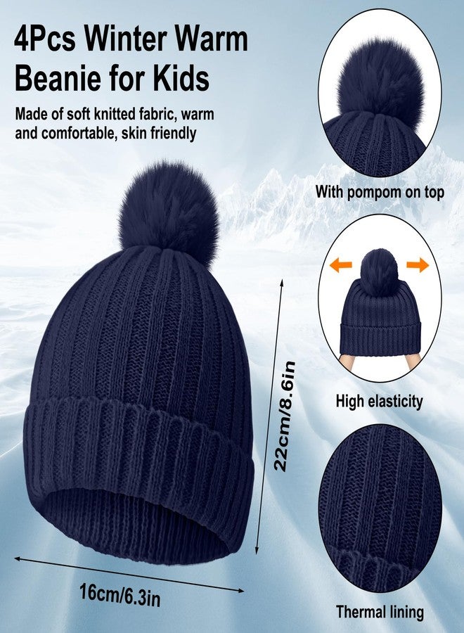 جاجيلي طقم قبعة وقفازات للأطفال من جاغيلي، قبعة وقفازات شتوية دافئة للثلج، قبعة محبوكة للجنسين مع كرة صوفية، أصابع كاملة للتزلج للأولاد والبنات (ألوان داكنة، 8 قطع) - Image 2