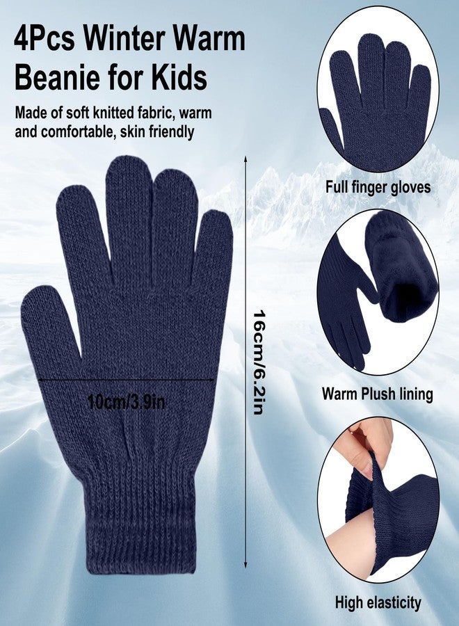 جاجيلي طقم قبعة وقفازات للأطفال من جاغيلي، قبعة وقفازات شتوية دافئة للثلج، قبعة محبوكة للجنسين مع كرة صوفية، أصابع كاملة للتزلج للأولاد والبنات (ألوان داكنة، 8 قطع) - Image 3
