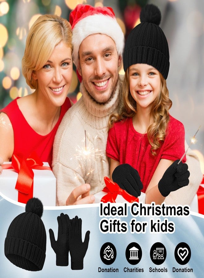 جاجيلي طقم قبعة وقفازات للأطفال من جاغيلي، قبعة وقفازات شتوية دافئة للثلج، قبعة محبوكة للجنسين مع كرة صوفية، أصابع كاملة للتزلج للأولاد والبنات (ألوان داكنة، 8 قطع) - Image 5
