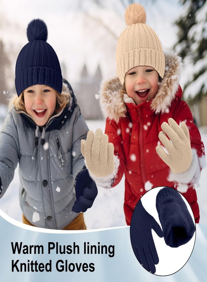 جاجيلي طقم قبعة وقفازات للأطفال من جاغيلي، قبعة وقفازات شتوية دافئة للثلج، قبعة محبوكة للجنسين مع كرة صوفية، أصابع كاملة للتزلج للأولاد والبنات (ألوان داكنة، 8 قطع) - Image 4