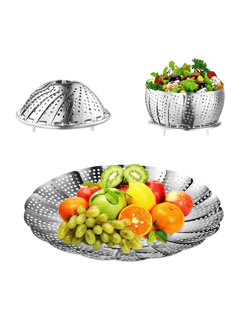 Plan A Adjustable Steam Strainer to Fit Various Pots Stainless Steel Metal Steam Basket, Foldable Steam Baskets for Cooking, Expandable Fits Various Sizes (Silver, Medium) - Image 1