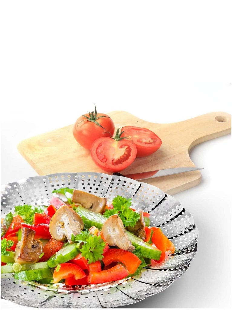 Plan A Adjustable Steam Strainer to Fit Various Pots Stainless Steel Metal Steam Basket, Foldable Steam Baskets for Cooking, Expandable Fits Various Sizes (Silver, Medium) - Image 2