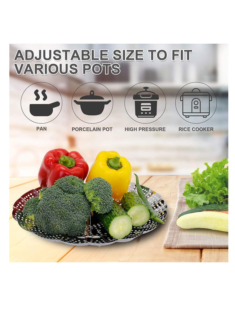 Plan A Adjustable Steam Strainer to Fit Various Pots Stainless Steel Metal Steam Basket, Foldable Steam Baskets for Cooking, Expandable Fits Various Sizes (Silver, Medium) - Image 4