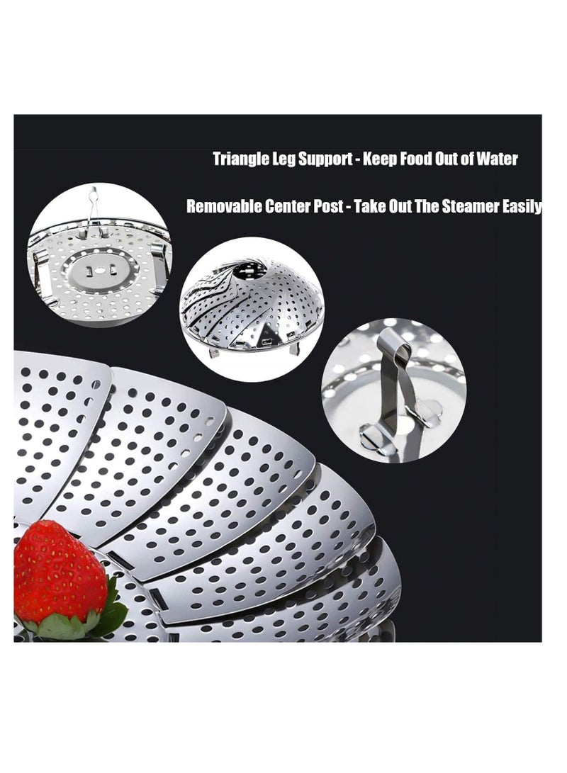 Plan A Adjustable Steam Strainer to Fit Various Pots Stainless Steel Metal Steam Basket, Foldable Steam Baskets for Cooking, Expandable Fits Various Sizes (Silver, Medium) - Image 5