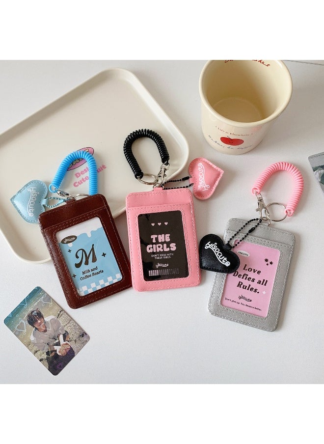 NIBEMINENT 1 - Piece Elastic Rope PU Kpop Photo Card Holder Pendant Key Chain ID Badge Holder ID Card Holder Photo Card Protector for School ID Office ID Access Card for Women Girls  - Image 3