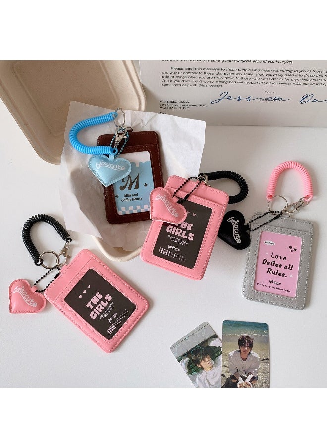 NIBEMINENT 1 - Piece Elastic Rope PU Kpop Photo Card Holder Pendant Key Chain ID Badge Holder ID Card Holder Photo Card Protector for School ID Office ID Access Card for Women Girls  - Image 2