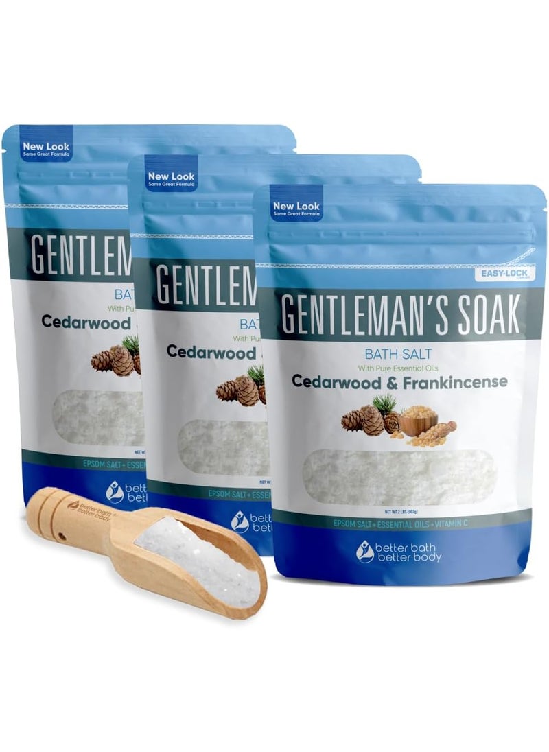 Better Bath Better Body Gentlemans Bath Salt 3Pack Plus Scoop Bath for Men with Pure Essential Oils in BPA Free Pouch with PressLock Seal Made in USA 3Pack of 2lbs 6lbs Total 