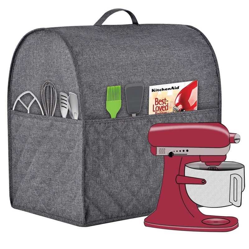 Stand Mixer Dustproof Cover for KitchenAid MixerMulti Pockets for Various Kitchen Appliance AccessoriesWaterresistantEasy Cleaning Grey Fit for Bowl Lift 58 Quart