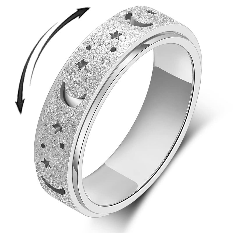 OreilleStar Anxiety Ring for Women Spinner Ring Fidget Ring Stainless Steel Fidget Toys Adults Spinner Rings Fidget Ring Men Silver Size 10 - Image 3