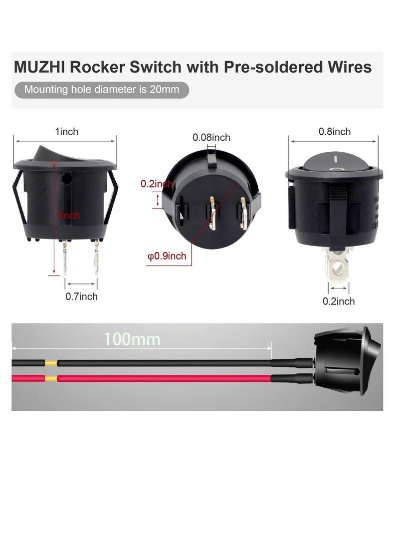 Generic 10 Pcs Round Rocker Switch ON/Off 2Pin KCD1 Mini Round Toggle Switch SPST with 10cm Wires Pre-Wired. (10PCS)  - Image 2