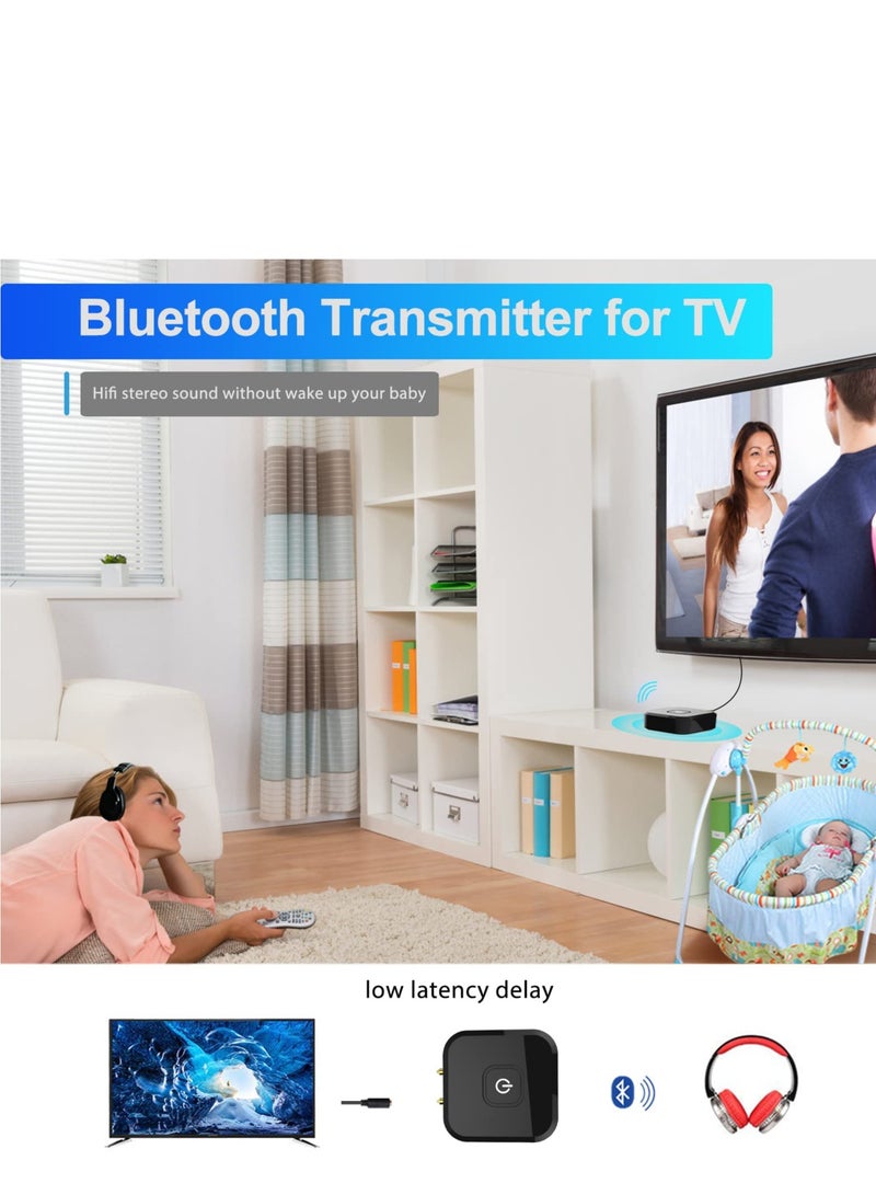 KASTWAVE Bluetooth 5.0 Transmitter, Wireless Audio Adapter with APTX Low Latency, Stereo Sound Bluetooth Flight Transmitter, Bluetooth Dongle for TV to Headphone with 3.5mm or RCA Jack - Image 2