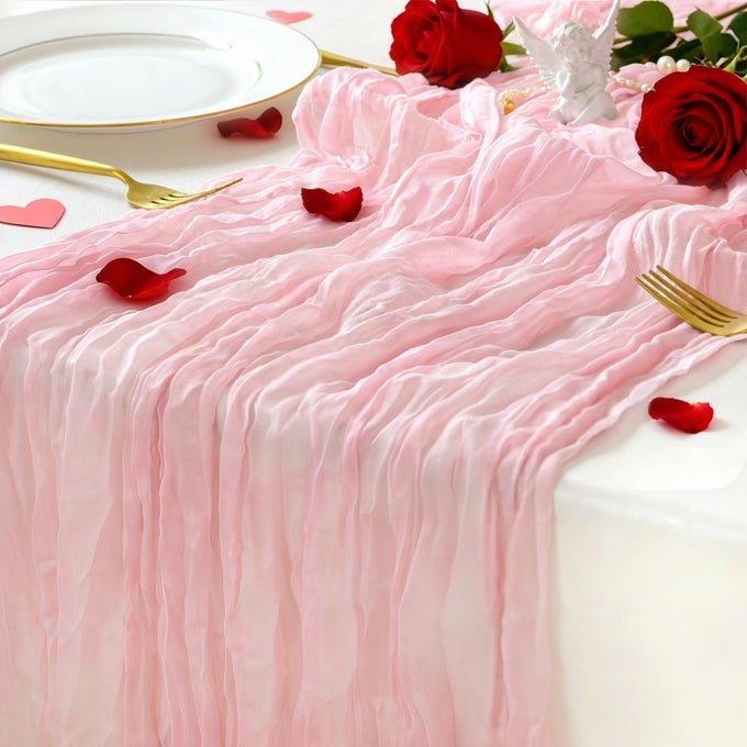 LIGHT PINK CHEESECLOTH TABLE RUNNER 120 X 35 SOFT GAUZE BOHO WEDDING VALENTINES TABLE DECOR FOR 10FT TABLE ROMANTIC PARTY BABY SHOWER BRIDAL SHOWER HOME EVENT DECOR
