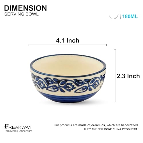 Freakway Hand-Painted Glossy Floral Ceramic Bowl Set of 6 (180ml) | Small Serving Soup Bowls, Cereal Bowl, Pasta Bowls | Dishwasher & Microwave Safe - Multicolor - Image 5