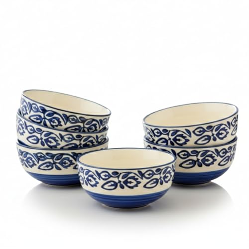 Freakway Hand-Painted Glossy Floral Ceramic Bowl Set of 6 (180ml) | Small Serving Soup Bowls, Cereal Bowl, Pasta Bowls | Dishwasher & Microwave Safe - Multicolor - Image 2