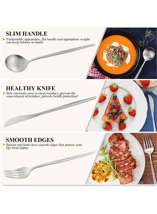 24-Piece Silverware Set, Stainless Steel Flatware Set for 6, Fork Spoon Knife Set, Home Dinnerware Tableware Set, Include Knives/Forks/Spoons Silver  - Image 2