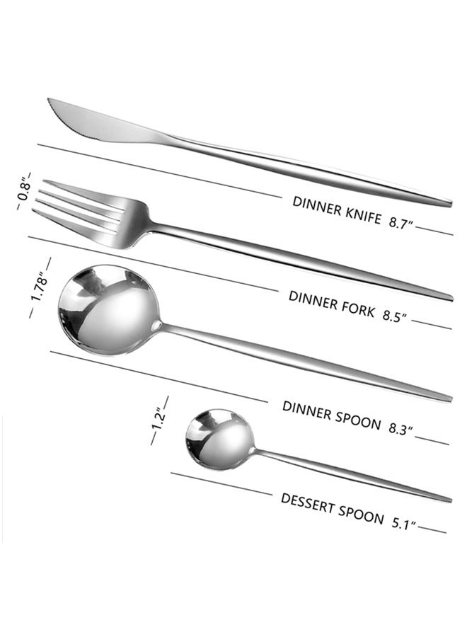 24-Piece Silverware Set, Stainless Steel Flatware Set for 6, Fork Spoon Knife Set, Home Dinnerware Tableware Set, Include Knives/Forks/Spoons Silver  - Image 3