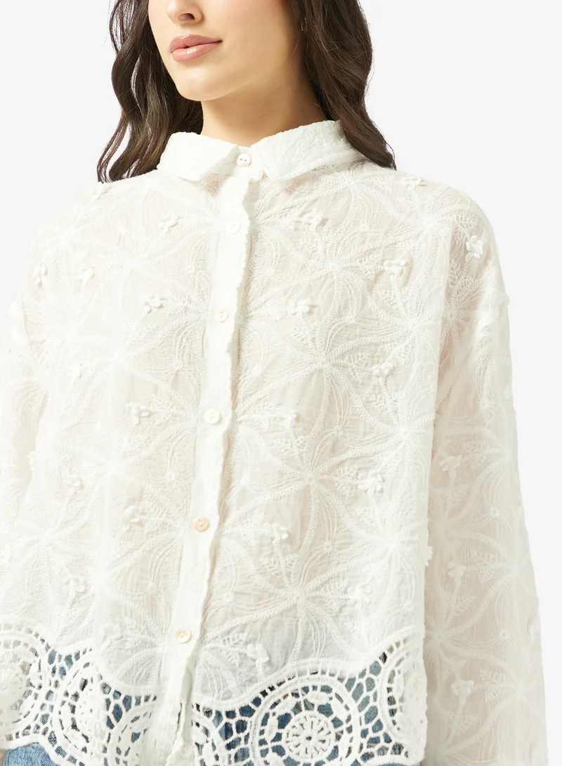 Ella  Prtined Shirt With Lace hem for Women | Best Price UAE