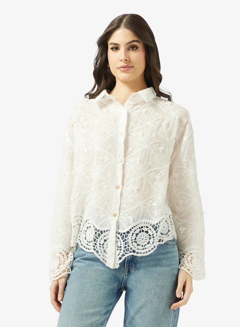 ايلا قميص مطبوع بحافة دانتيل
