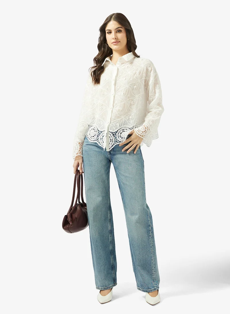 Ella  Prtined Shirt With Lace hem for Women | Best Price UAE