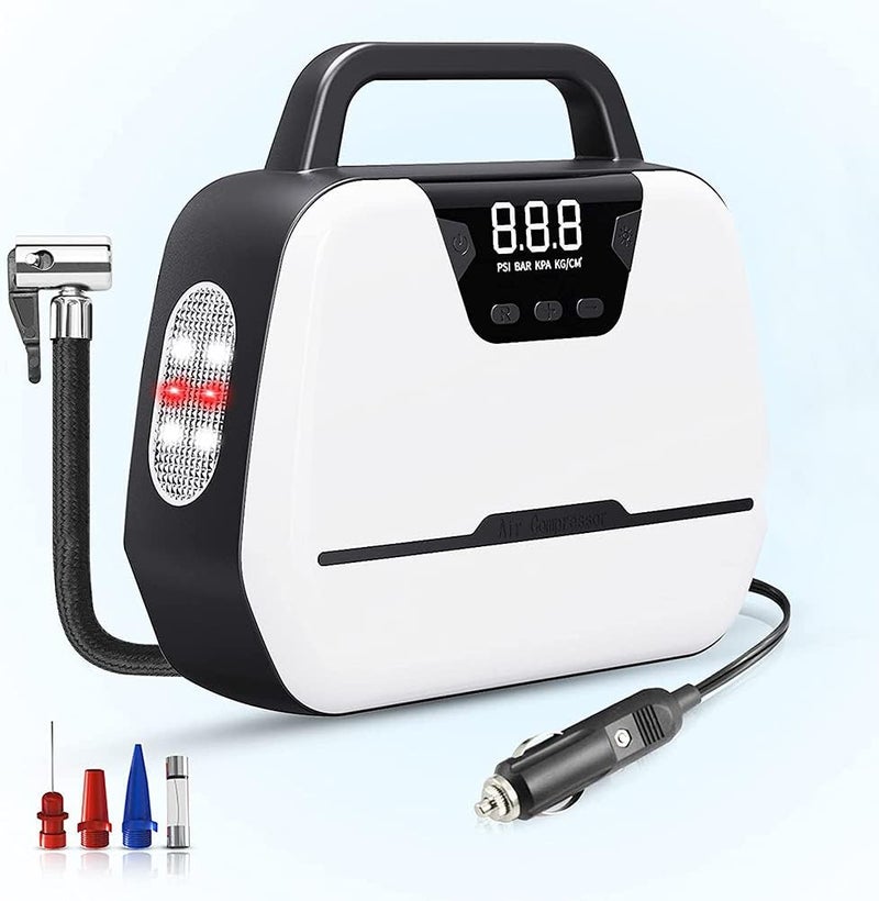 MIKUL Air Compressor Tire Inflator DC 12V Dual-use Portable Electric Car Tyre Pump with Emergency LED Light, Digital Pressure Gauge Auto-Stop Car Air Pump with Valve Adaptors for Car Tires, Motorcycle, Ball - Image 1