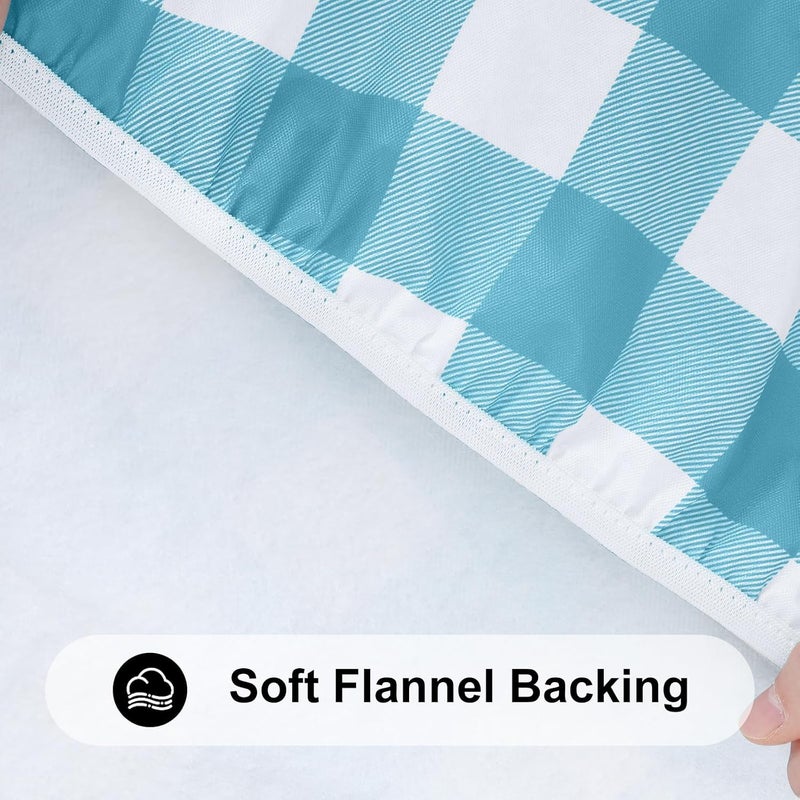 smiry Round Picnic Tablecloth, Elastic Waterproof Fitted Vinyl Tablecloths for 36"-44" Tables, Flannel Backed Buffalo Plaid Table Cover for Dining, Camping, Outdoor, White and Aqua - Image 5