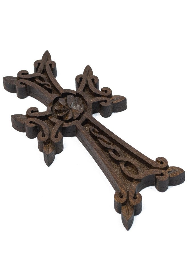 HandCraftoria صليب حائط خشبي مصنوع يدويًا من خشب الجوز من هاند كرافتوريا، يحمل رمز الخلود، صليب أرمني أسود - Image 2