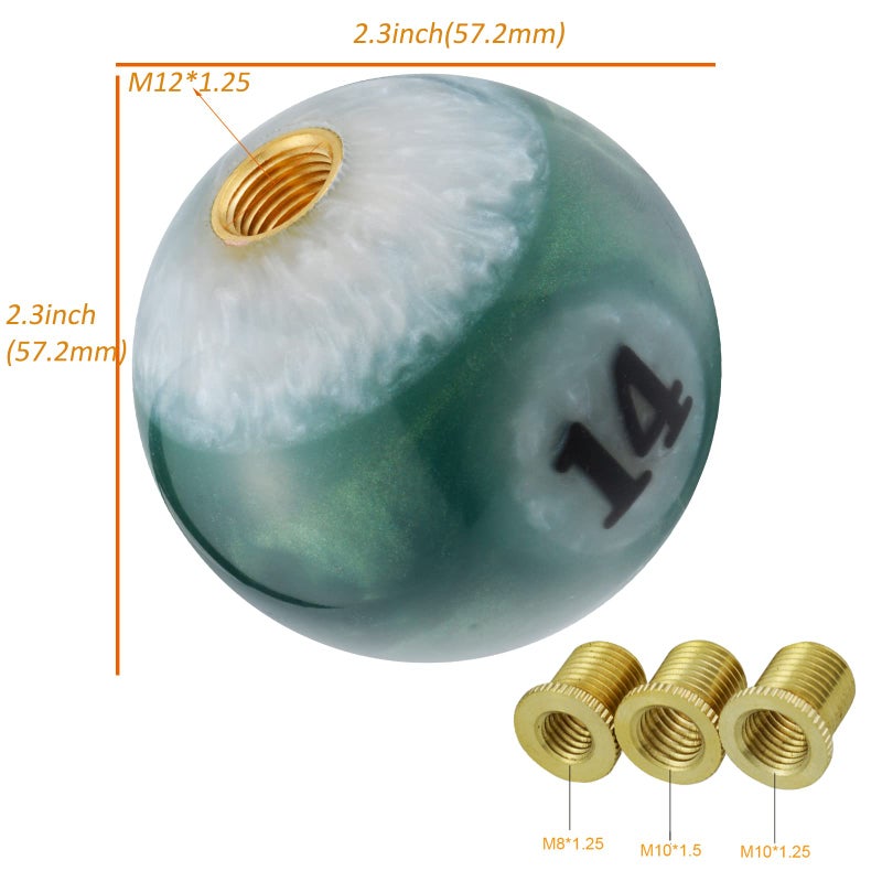 Arenbel No.14 Billiard Car Shifter Lever Knob Round Gear Shift Stick Racing Handles Fit Most Manual Auto Vehicles, Green - Image 2