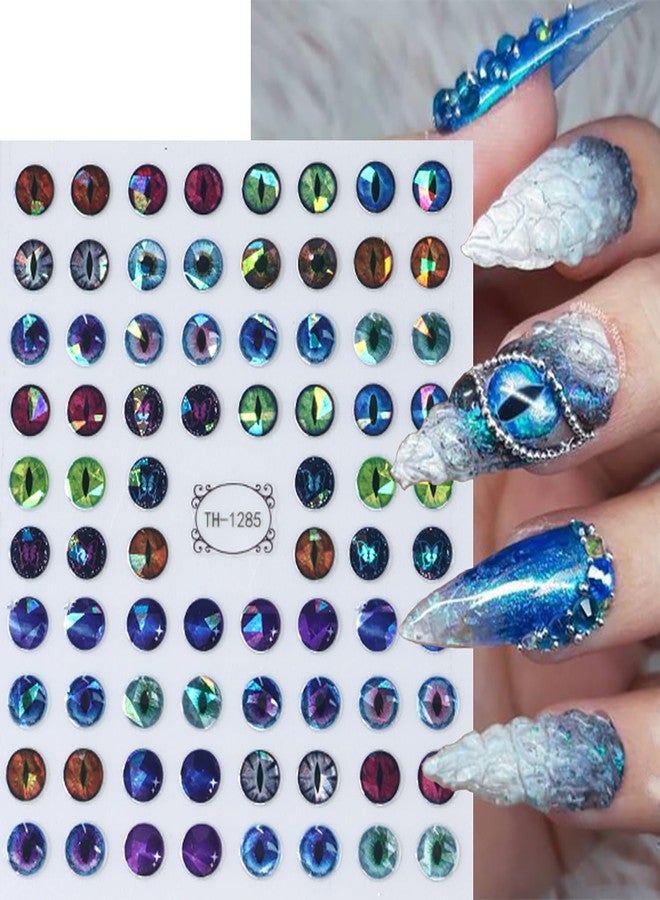 Vezocim Dinosaur Eyes Nail Art Stickers Decals, 3D Lizard Eyes Nail Self-Adhesive Sticker Designs Demon Eyes Glitter Nail Transfer Decal Acrylic Supplies Decorations for Women Girls Manicure Art Tips - Image 2