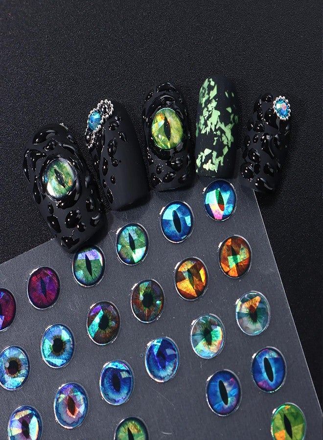 Vezocim Dinosaur Eyes Nail Art Stickers Decals, 3D Lizard Eyes Nail Self-Adhesive Sticker Designs Demon Eyes Glitter Nail Transfer Decal Acrylic Supplies Decorations for Women Girls Manicure Art Tips - Image 3