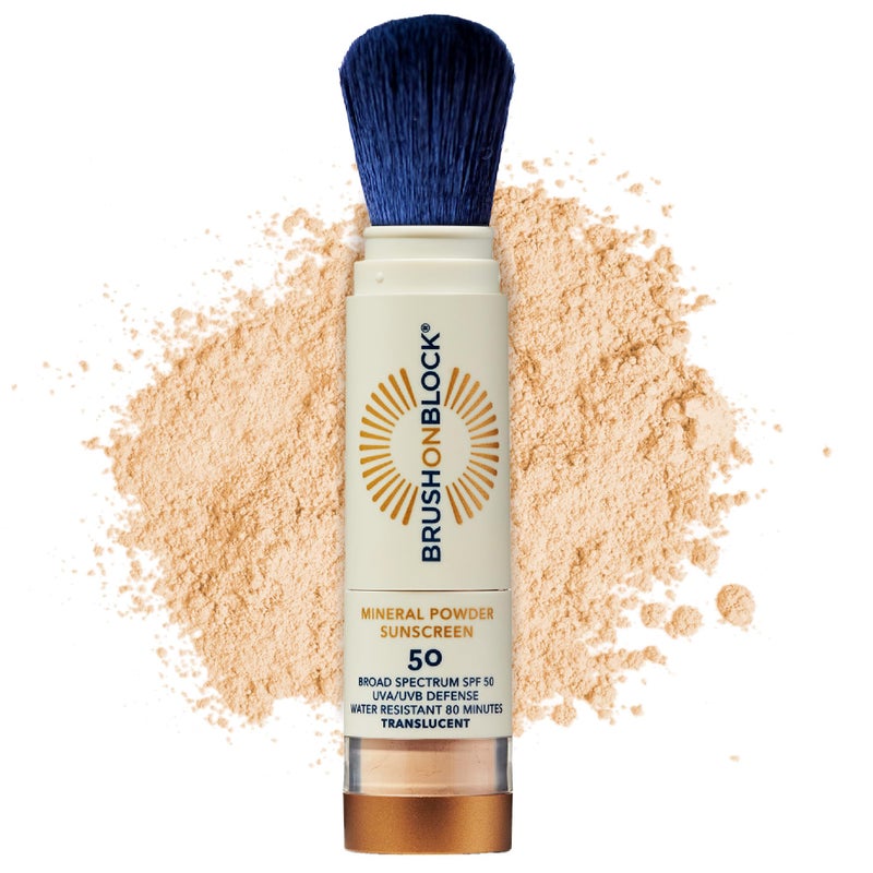 Brush On Block SPF 50 Mineral Powder Sunscreen, Translucent, Broad Spectrum, Water Resistant Face Protection, For All Skin Tones & Types, Reef Friendly, Mfg in USA - Image 1