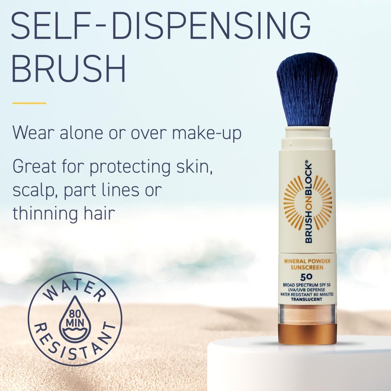 Brush On Block SPF 50 Mineral Powder Sunscreen, Translucent, Broad Spectrum, Water Resistant Face Protection, For All Skin Tones & Types, Reef Friendly, Mfg in USA - Image 3