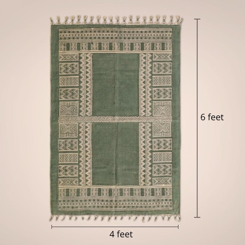 Peepul Tree Jaipuri Handprinted Cotton Rugs for Living Room Handmade Sustainable Modern Durries for Living Room Cotton Carpets for Living Room Bedroom Floor Rug for BedroomSea Green 4X6 ft - Image 3