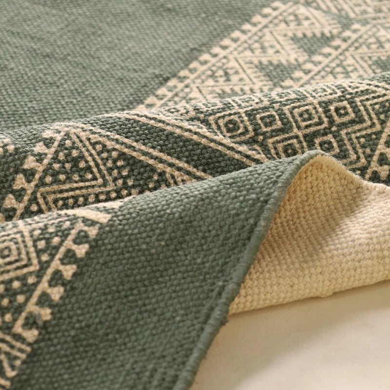 Peepul Tree Jaipuri Handprinted Cotton Rugs for Living Room Handmade Sustainable Modern Durries for Living Room Cotton Carpets for Living Room Bedroom Floor Rug for BedroomSea Green 4X6 ft - Image 5