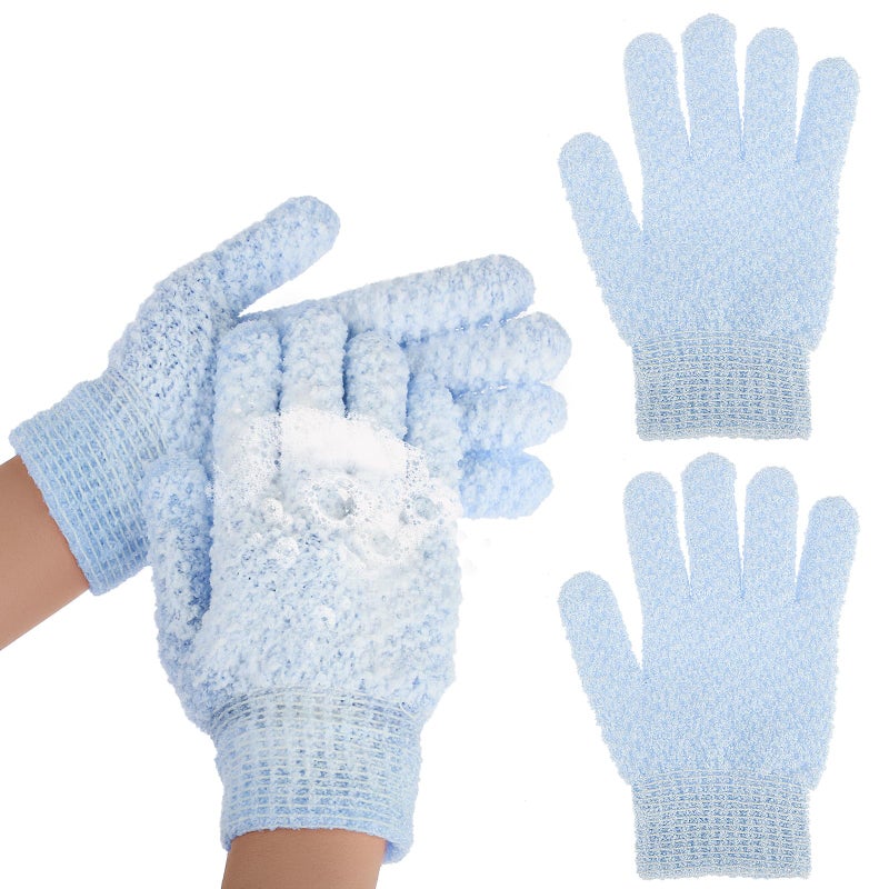 Sibba Shower Exfoliating Mitts, Double Sided Microfibre Body Exfoliating Gloves for Adults and Kids, Natural Loofah Bathing Gloves for Body and Face, Dead Skin Remover(Multicolor)