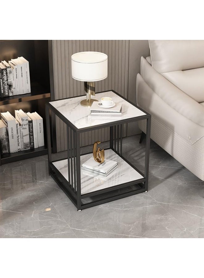 YINZUO Square Coffee Table 2-Tier Marble Top Side Table with Metal Frame - Image 4