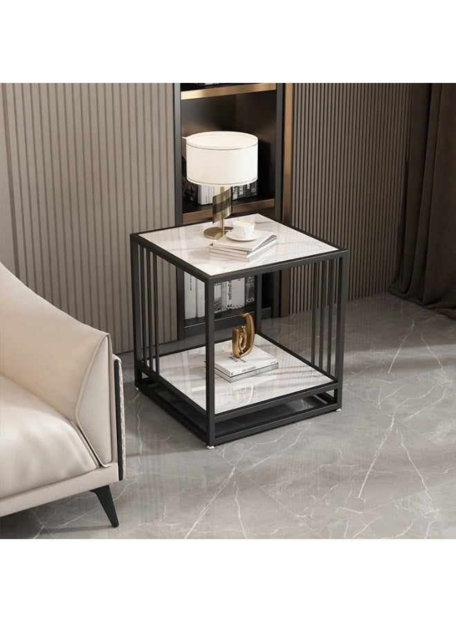 YINZUO Square Coffee Table 2-Tier Marble Top Side Table with Metal Frame - Image 5