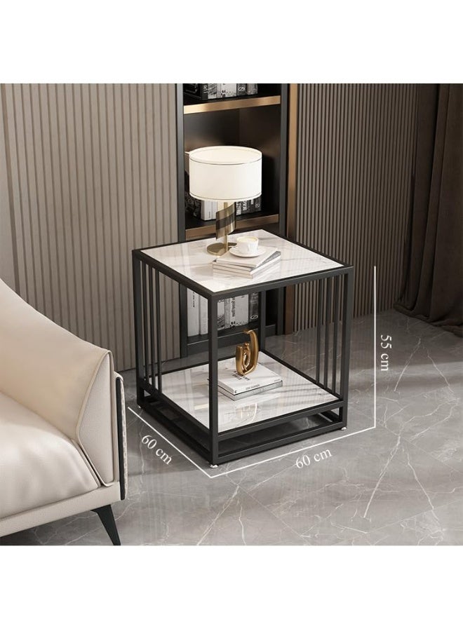 YINZUO Square Coffee Table 2-Tier Marble Top Side Table with Metal Frame - Image 2