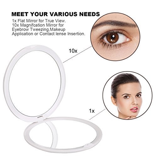 deweisn Magnifying Compact Cosmetic Mirror Elegant Compact Pocket Makeup Mirror, Handheld Travel Makeup Mirror with Powerful 10x Magnification and 1x True View Mirror for Travel or Your Purse - Image 3