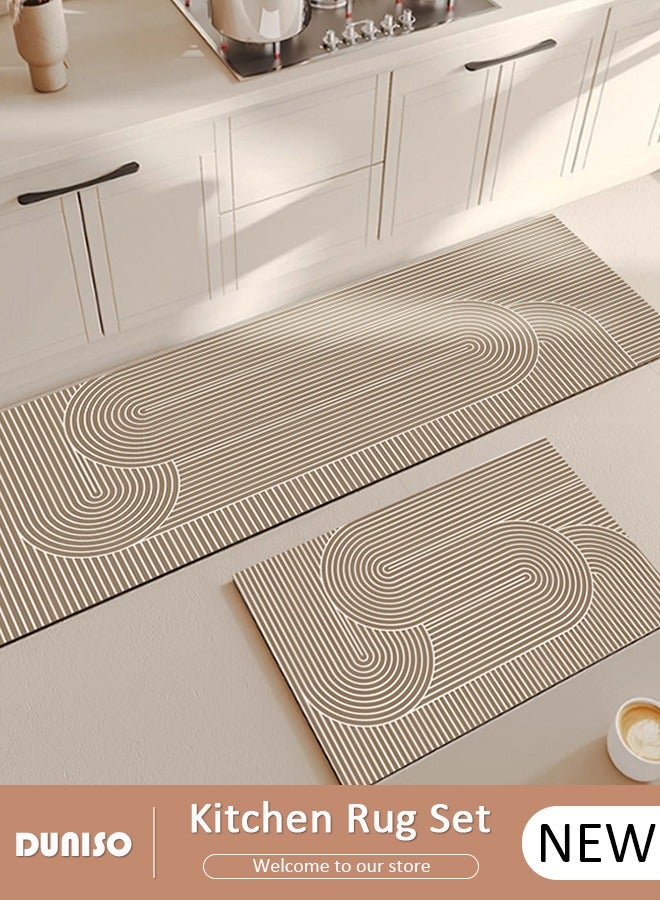 DUNISO طقم سجادات ومشايات مطبخ 2 قطعة، سجادة وقوف ثقيلة غير قابلة للانزلاق، سجادة أرضية سريعة الجفاف من طين الدياتوم، سجادات أرضية فائقة النعومة وامتصاص للمطبخ، الحمام، المكتب، وغسيل الملابس (40*60 سم + 40*120 سم) - Image 1