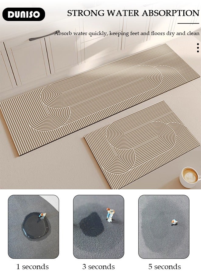 DUNISO طقم سجادات ومشايات مطبخ 2 قطعة، سجادة وقوف ثقيلة غير قابلة للانزلاق، سجادة أرضية سريعة الجفاف من طين الدياتوم، سجادات أرضية فائقة النعومة وامتصاص للمطبخ، الحمام، المكتب، وغسيل الملابس (40*60 سم + 40*120 سم) - Image 3