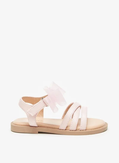 جونيورز Girls Bow Accent Sandals With Hook And Loop Closure