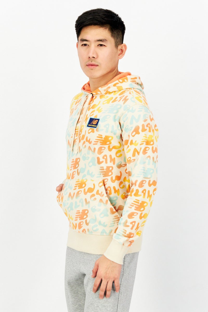 New Balance Men Sportswear Long Sleeves All Over Print Hoodie, Orange Combo - Image 3