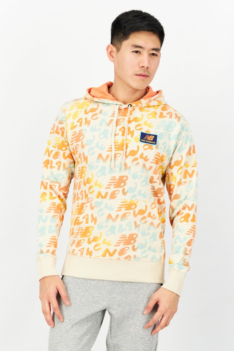 New Balance Men Sportswear Long Sleeves All Over Print Hoodie, Orange Combo - Image 1