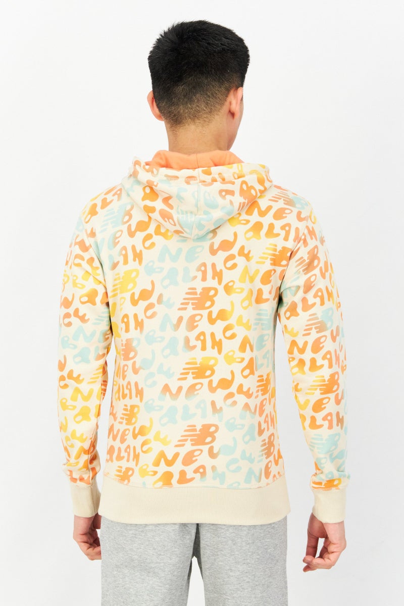 New Balance Men Sportswear Long Sleeves All Over Print Hoodie, Orange Combo - Image 2